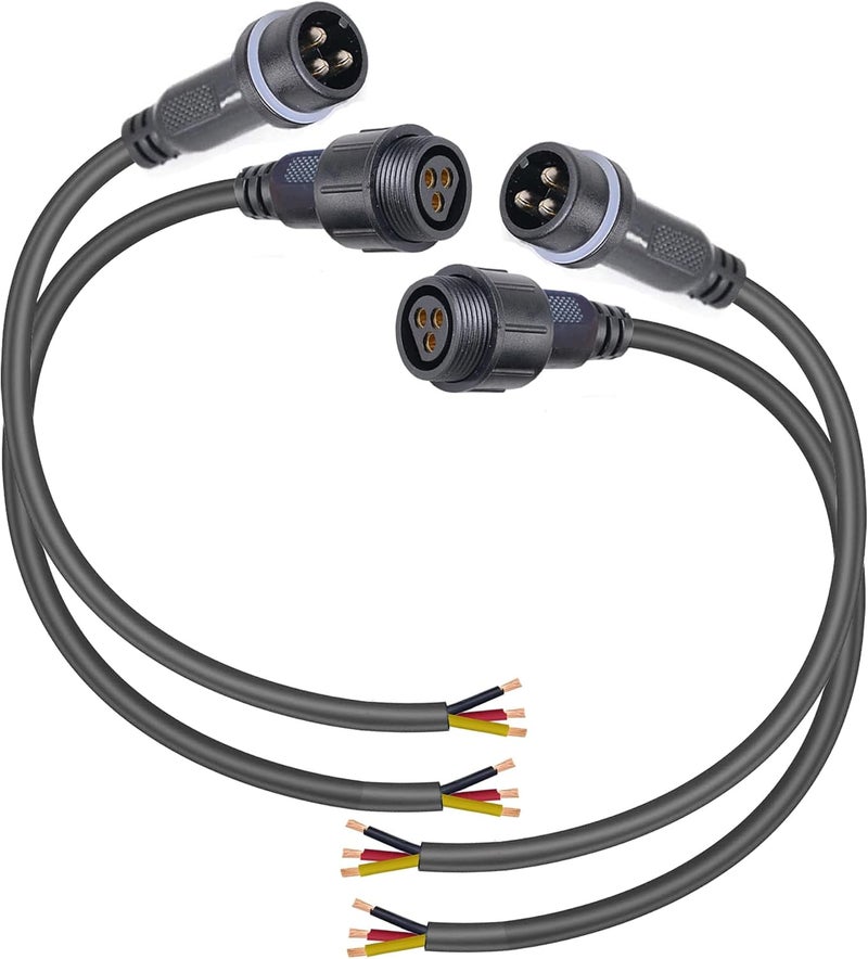 YETOR Waterproof Connectors 3 Wire,12AWG Male Female Plug LED Connector with 3Pin Waterproof Connectors,IP68 25CM Extension Cable for Car, Truck, Boat,LED Strip Lights,(2Pairs) - Image 1